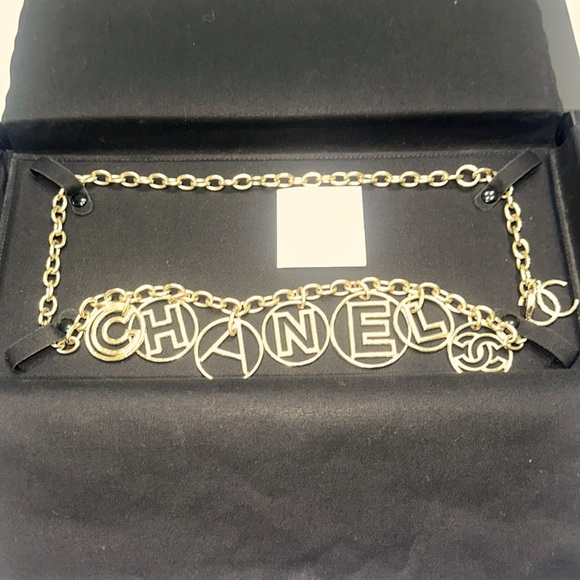 RARE TO FIND Chanel Matte Gold Long Letters & Logo Necklace in Black Box - Picture 1 of 16
